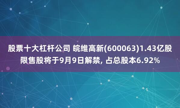 股票十大杠杆公司 皖维高新(600063)1.43亿股限售股将于9月9日解禁, 占总股本6.92%